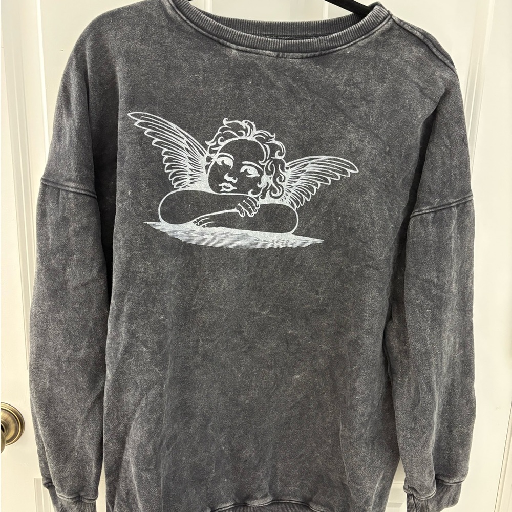 Motel Rocks Gray Crewneck Sweatshirt Vintage Angel Design